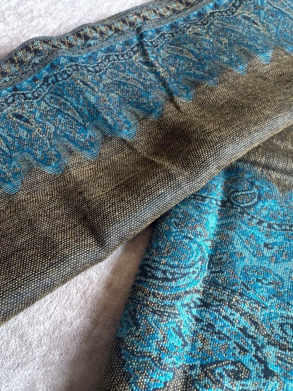 Woven Rectangle Women's Fashion Scarf with Fringe Blue Yellow Black Fall
